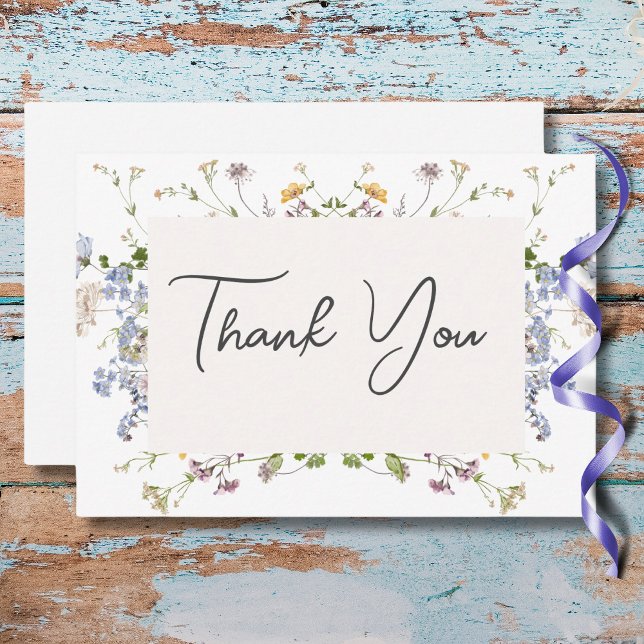 Tarjeta De Agradecimiento Delicado Boho Wildflowers Boda Blanca (Delicate Boho Wildflowers White Wedding Thank You Card)