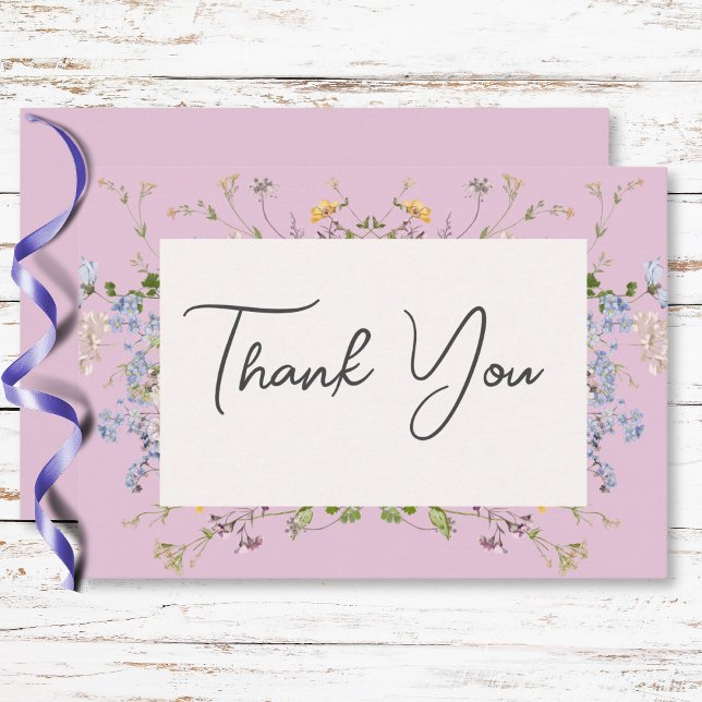 Tarjeta De Agradecimiento Delicado Boho Wildflowers Boda Rosa (Delicate Boho Wildflowers Pink Wedding Thank You Card)