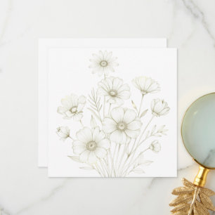 Tarjeta De Agradecimiento Delicado Cosmos Bouquet Línea Arte Gracia