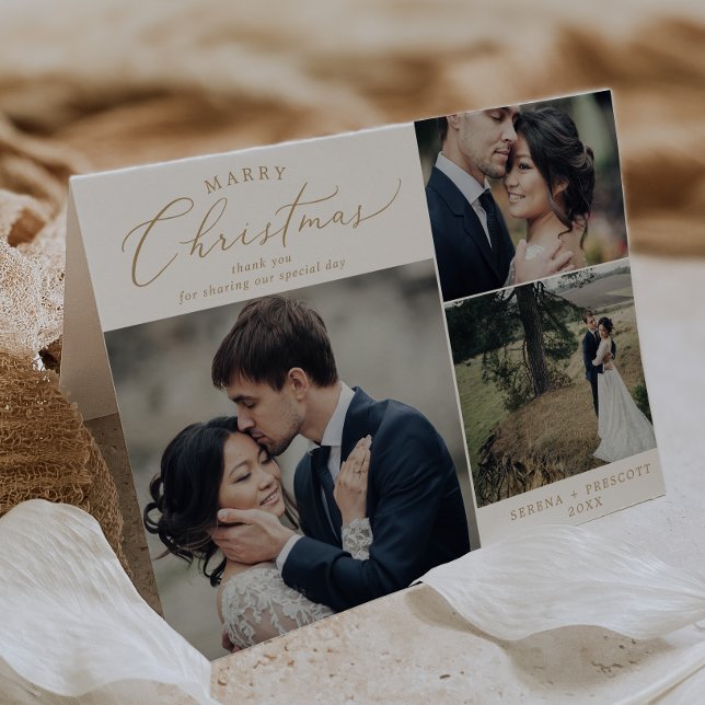 Tarjeta De Agradecimiento Delicados Navidades de oro Boda de vacaciones dobl (Subido por el creador)