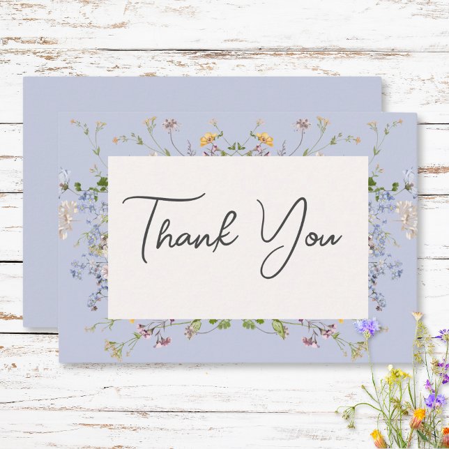 Tarjeta De Agradecimiento Delicate Boho Wildflowers Periwinkle Boda (Delicate Boho Wildflowers Periwinkle Wedding Thank You Card)