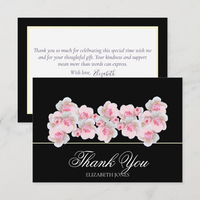 Tarjeta De Agradecimiento Delicate Pink Roses Floral Bridal Shower Thank You (Anverso / Reverso)