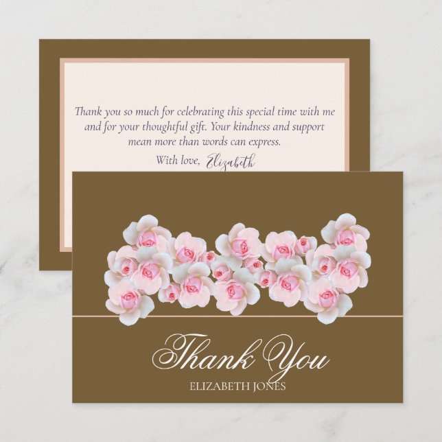 Tarjeta De Agradecimiento Delicate Pink Roses Floral Bridal Shower Thank You (Anverso / Reverso)