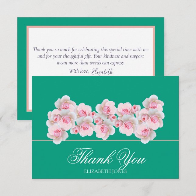 Tarjeta De Agradecimiento Delicate Pink Roses Floral Bridal Shower Thank You (Anverso / Reverso)