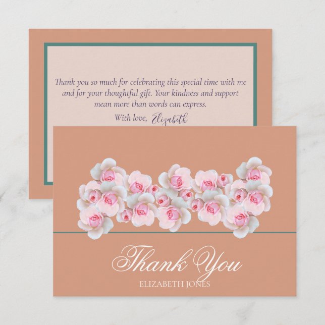 Tarjeta De Agradecimiento Delicate Pink Roses Floral Bridal Shower Thank You (Anverso / Reverso)