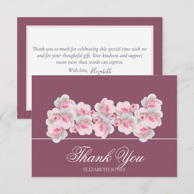 Tarjeta De Agradecimiento Delicate Pink Roses Floral Bridal Shower Thank You (Anverso / Reverso)