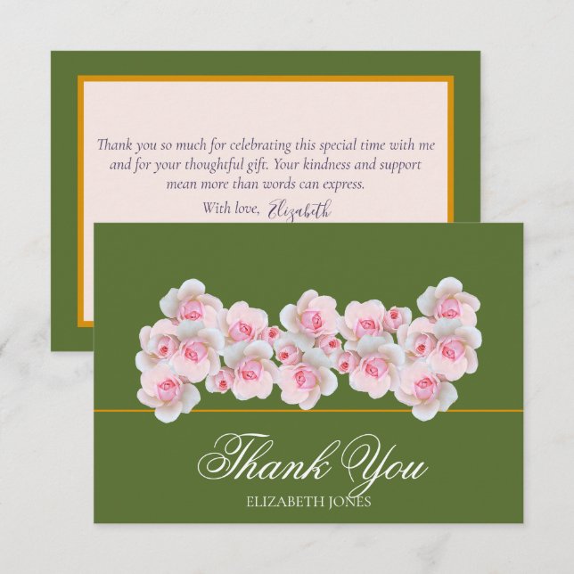 Tarjeta De Agradecimiento Delicate Pink Roses Floral Bridal Shower Thank You (Anverso / Reverso)