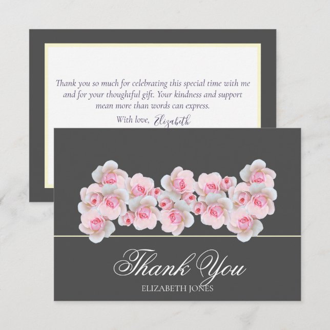 Tarjeta De Agradecimiento Delicate Pink Roses Floral Bridal Shower Thank You (Anverso / Reverso)