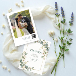 Tarjeta De Agradecimiento Delicate Romantic Flowers & Branches Frame Wedding