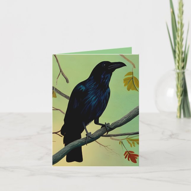 Tarjeta De Agradecimiento Deliciosa Raven De Diversión En La Rama (Anverso)