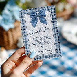 Tarjeta De Agradecimiento Denim Blue Jean Gingham Coquette Bow Baby Shower