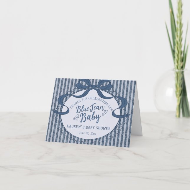 Tarjeta De Agradecimiento Denim Coquette Bow Blue Jean Baby Thank You Card  (Anverso)