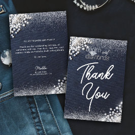 Tarjeta De Agradecimiento Denim Diamonds Bling Classy Elegant Birthday Party