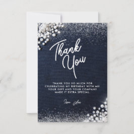 Tarjeta De Agradecimiento Denim Diamonds Bling Classy Elegant Party Blue