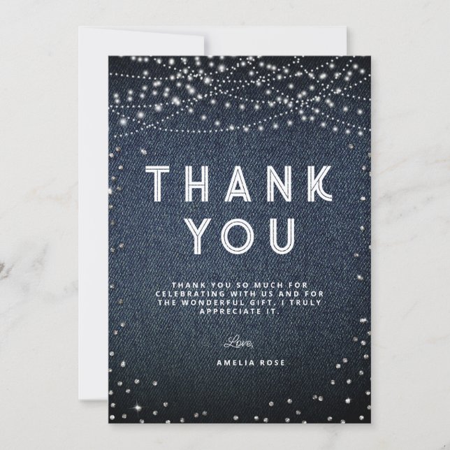 Tarjeta De Agradecimiento Denim Diamonds Luces Rústicas Elegantes Vaqueros (Anverso)
