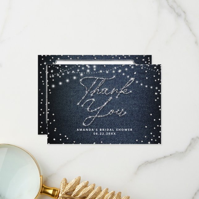Tarjeta De Agradecimiento Denim Diamonds Purpurina Rustic Lights Gracias (Anverso/Reverso In Situ)