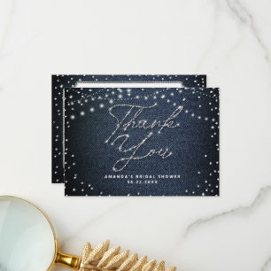 Tarjeta De Agradecimiento Denim Diamonds Purpurina Rustic Lights Gracias