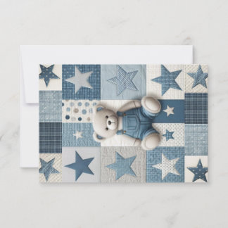 Tarjeta De Agradecimiento Denim Patchwork Bear Thank You Card