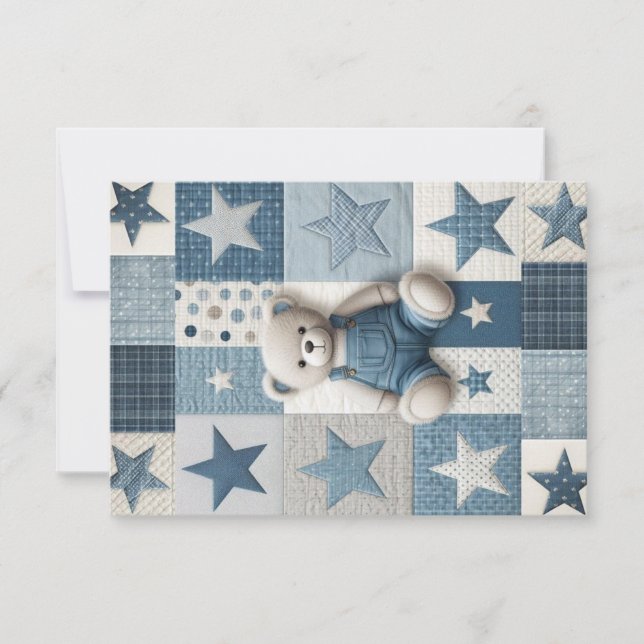 Tarjeta De Agradecimiento Denim Patchwork Bear Thank You Card (Anverso)