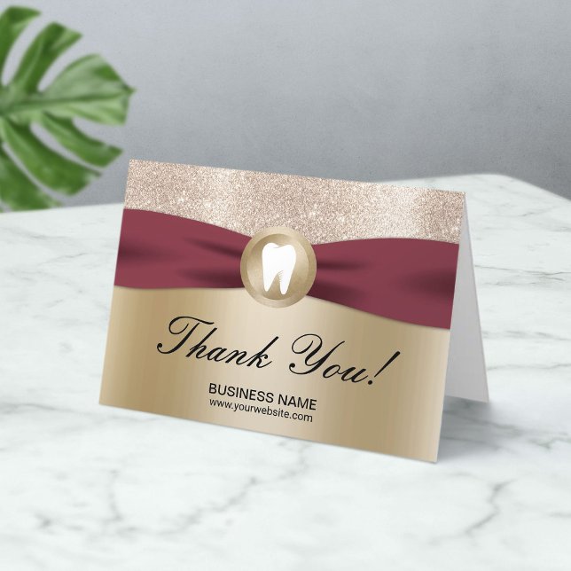 Tarjeta De Agradecimiento Dental Office Cinta Roja Moderna Oro Gracias (Subido por el creador)