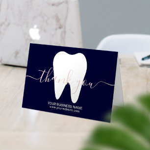 Tarjeta De Agradecimiento Dental White Tooth Navy Blue Dentist Gracias