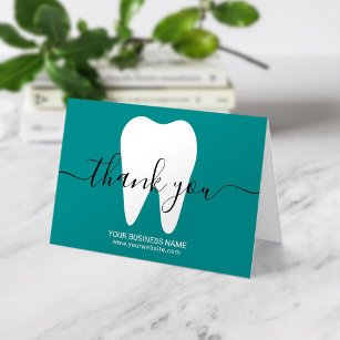 Tarjeta De Agradecimiento Dental White Tooth Plain Dentist Verde azulado Gra