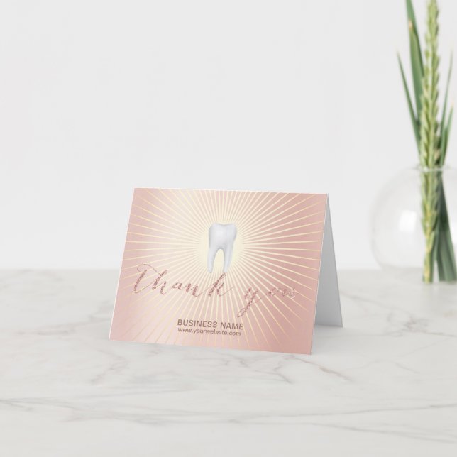 Tarjeta De Agradecimiento Dentist Tooth Moderno Rosa Oro Dental Gracias (Anverso)