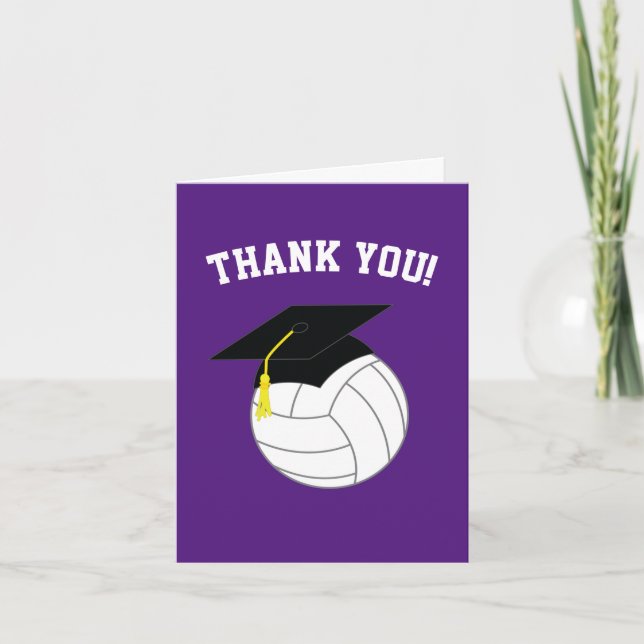 Tarjeta De Agradecimiento Deporte de graduación de voleibol morado (Anverso)