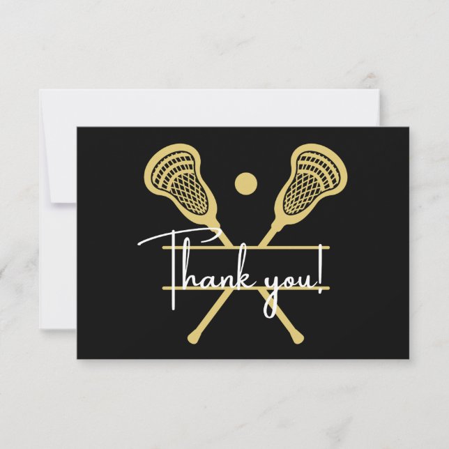 Tarjeta De Agradecimiento Deportes Gold Black and White Lacrosse (Anverso)