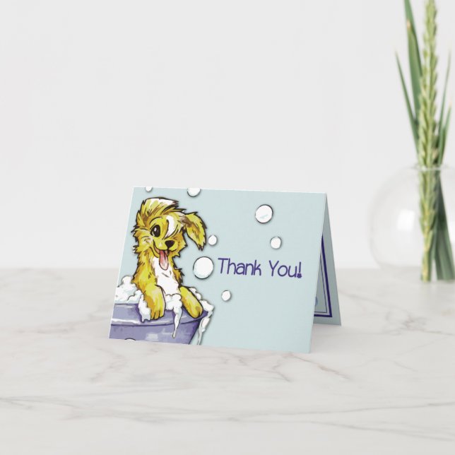 Tarjeta De Agradecimiento Derivación de perro y Mascota Groomer - Baño de bu (Anverso)