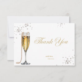 Tarjeta De Agradecimiento Desayuno Bridal Shower Perlas y Prosecco