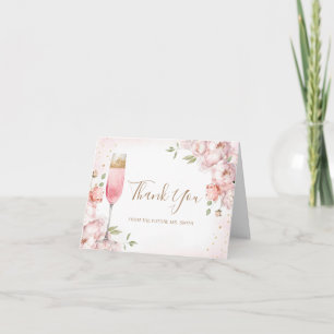 Tarjeta De Agradecimiento Desayuno Brunch y Burbujas de Flores Rosadas Elega