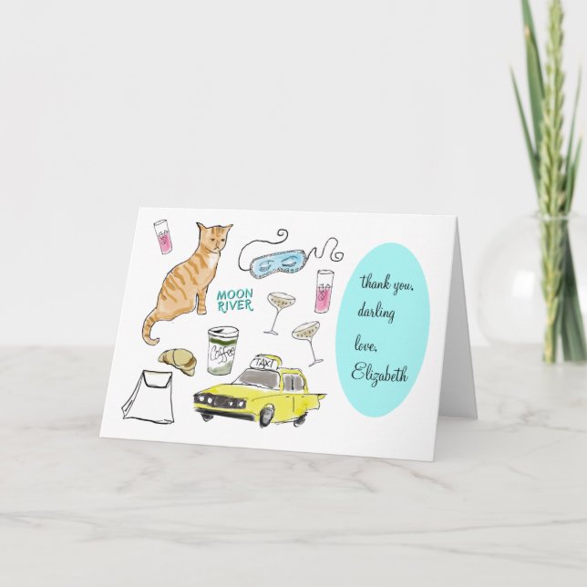 Tarjeta De Agradecimiento Desayuno retro a mano en Tiffanys Girly (Anverso)