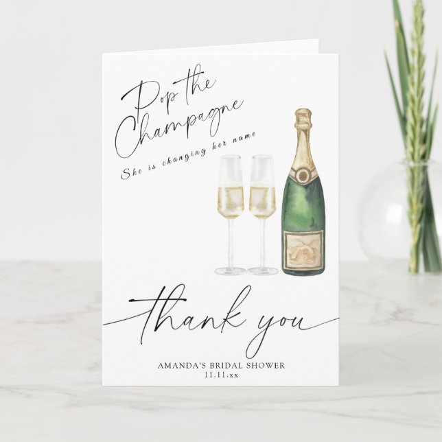 Tarjeta De Agradecimiento Descorcha el champán - gracias bridal shower (Anverso)
