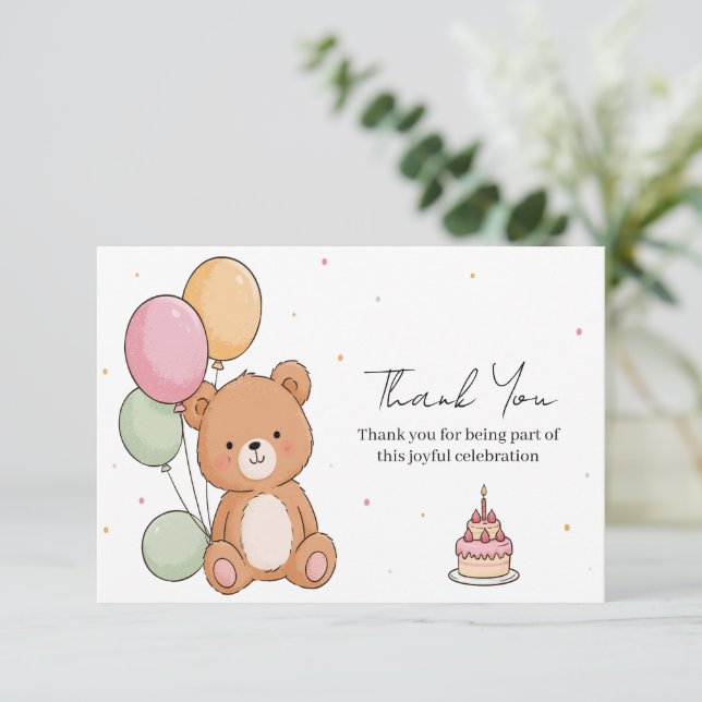 Tarjeta De Agradecimiento Deseos de cumpleaños de oso dulce (Anverso de pie)