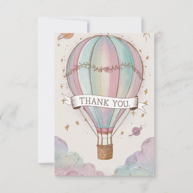 Tarjeta De Agradecimiento Deseos Elegantes Globo de Aire Caliente (Anverso)