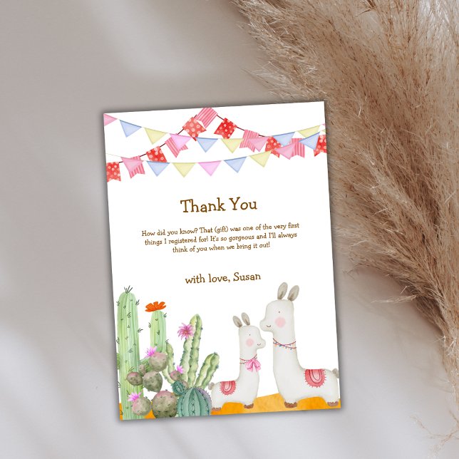 Tarjeta De Agradecimiento Desert Cactus Fiesta Baby Shower (Whimsical Llama Desert Cactus Fiesta Baby Shower Thank You Card)