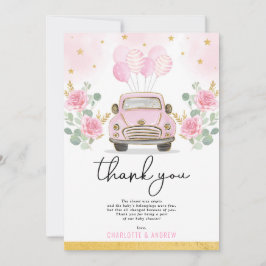 Tarjeta De Agradecimiento Desfile de baby shower en cuarentena de oro rosa D