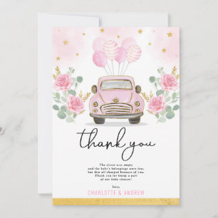 Tarjeta De Agradecimiento Desfile de baby shower en cuarentena de oro rosa D