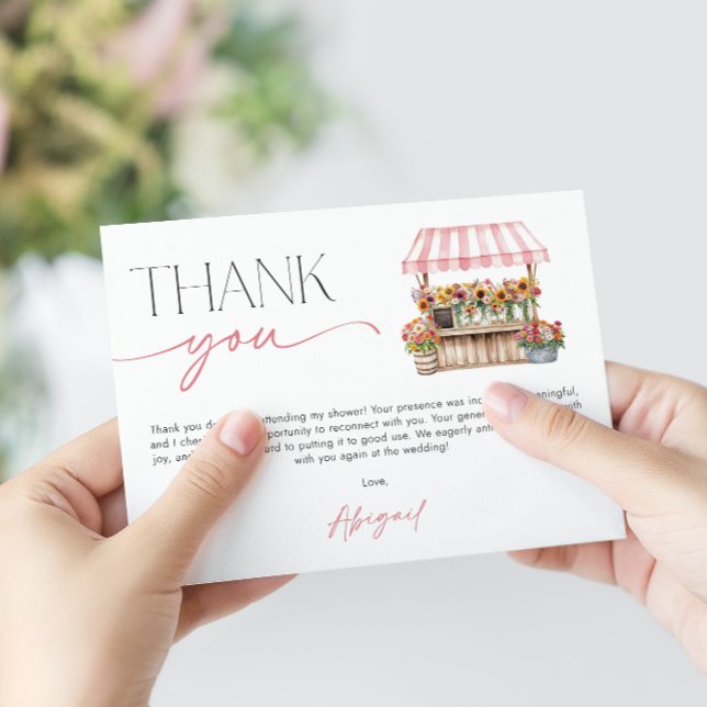 Tarjeta De Agradecimiento Desfile de Regalos de Boda Fresh del Mercado (Fresh off the Market Bridal Shower Thank You Card)