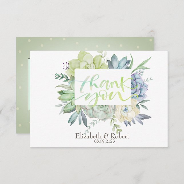 Tarjeta De Agradecimiento Desierto de acuarela Cactus Suculents Dots (Anverso / Reverso)