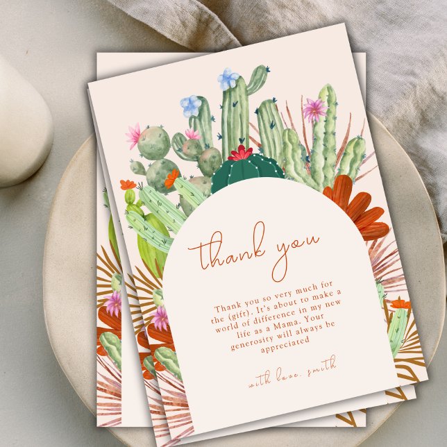Tarjeta De Agradecimiento Desierto del Arco de Boho Cactus Pampas Baby Showe (Boho Cactus Arch Desert Pampas Baby Shower Thank You Card)