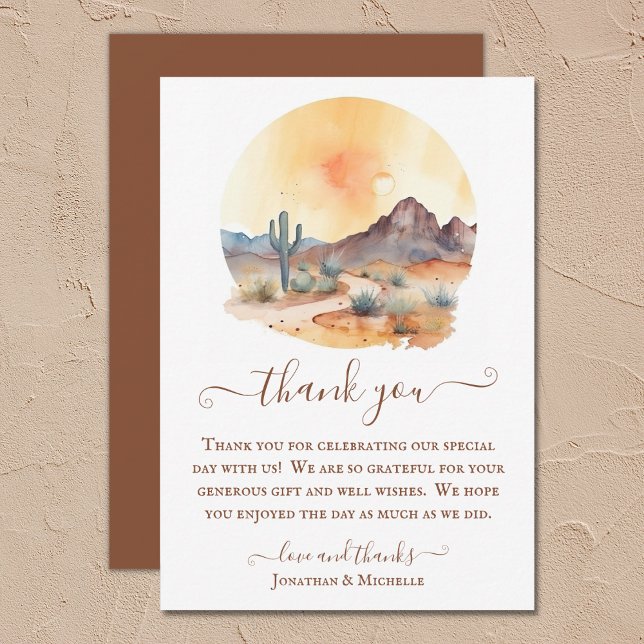 Tarjeta De Agradecimiento Desierto del suroeste y Boda de Cactus (Watercolor Southwestern Desert and Cactus Wedding Thank You Card)