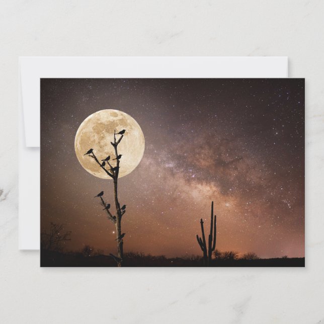 Tarjeta De Agradecimiento Desiertos | Cactus de Saguaro con aves en el desie (Anverso)