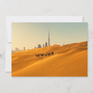 Tarjeta De Agradecimiento Desiertos Vista aérea de Dubai con camellos