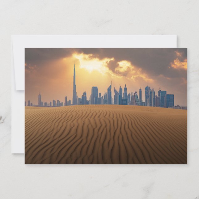 Tarjeta De Agradecimiento Desiertos | Vista en Skyline de Dubai desde la dun (Anverso)