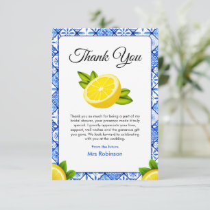 Tarjeta De Agradecimiento Despedida de soltera Blue Tile She Found Her Main