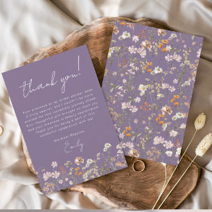 Tarjeta De Agradecimiento Despedida de soltera boho con flor silvestre púrpu