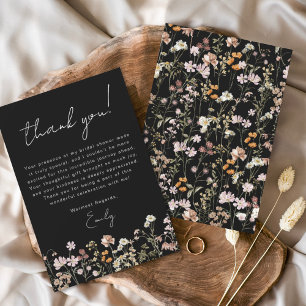 Tarjeta De Agradecimiento Despedida de soltera boho Flor silvestre negra
