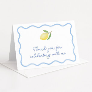 Tarjeta De Agradecimiento Despedida de soltera boho limón azul claro ondulad